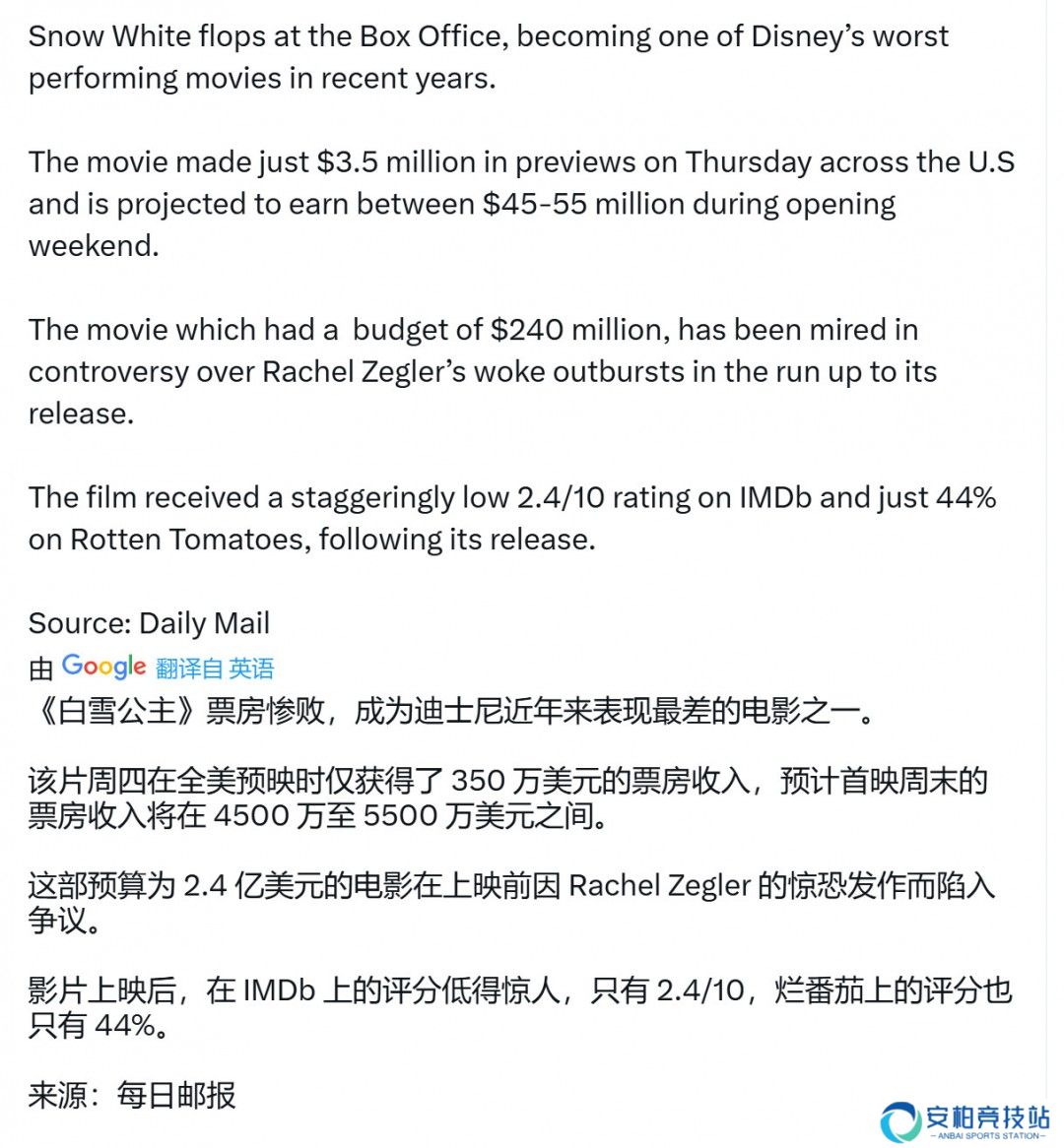 《白雪公主》电影大扑街 网友使用换脸恶搞黑人公主